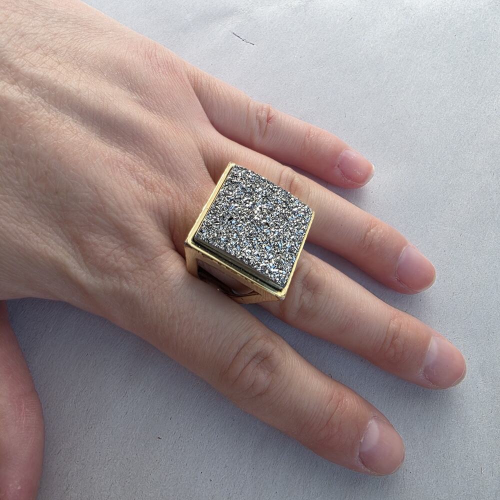 Christine Darren Gold Plated Silver Druzy Stone Statement Cocktail Ring Glam 9‎
